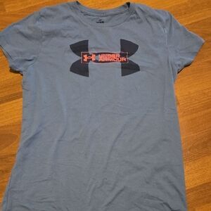 Under Armour Steel Blue Tee with Red Logo